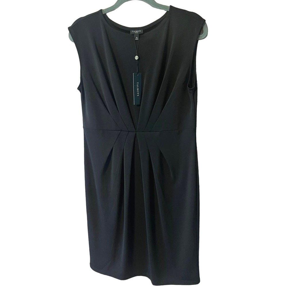 Talbots Women’s Gathered Pleated Waist Black Dress Size Medium Petite NWT
